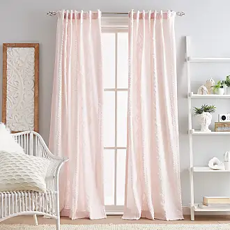 Peri Home Cut Geo Sheer Cotton Back Tab Window Curtain Panel Pair, 84, Blush