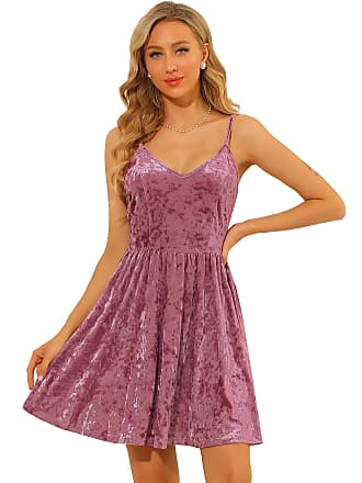 Allegra K Womens V Neck Spaghetti Strap Dresses Party A-Line Saint Patricks Day Cami Velvet Skater Dress Small Pink