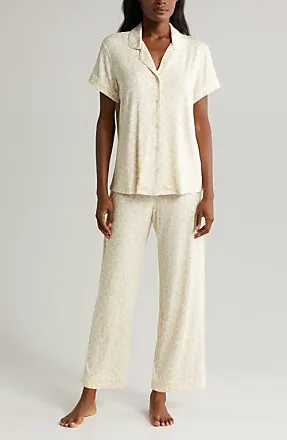 Laura Ashley Cotton Short Sleeve Full Pant Notch Collar PJ Set (SMALL,  White Script) at  Women's Clothing store