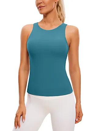 Women Workout Crop Top Built in Bra Ribbed Athletic Tank Tops Casual  Sleeveless Collar Shirts Padded Sports Yoga Vest White Small