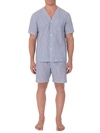 Geoffrey Beene Mens Broadcloth Short Sleeve Pajama Set, Blue/White Stripe, X-Large