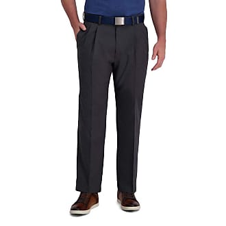 Haggar Mens Cool Right Performance Flex Stria Classic Fit Pleat Front Pant Casual, Dark Grey, 40W x 34L