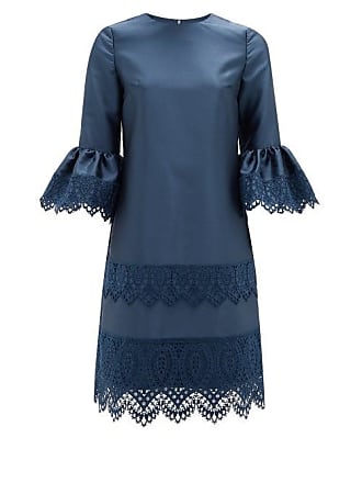 Erdem Elijah Guipure Lace-trimmed Fluted-sleeve Dress - Womens - Navy