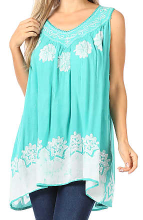 RAJ iMPORTS Embroidered Tunic white/turquoise* Blouse* PLUS SiZE 1X & 2X Limited 