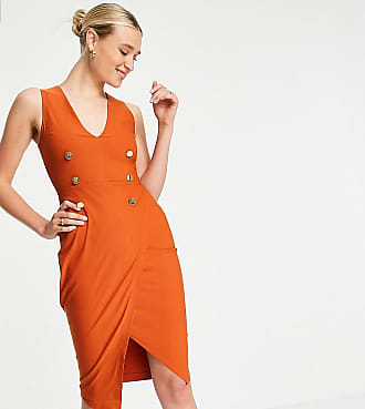 Vesper Tall tuxedo midi dress in rust-Orange