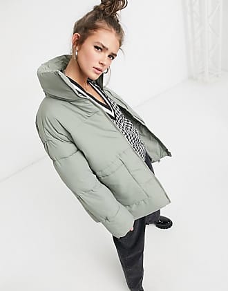 monki lizz recycled sleeveless long padded jacket in olive