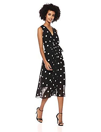 Anne Klein Womens Printed V-Neck MIDI Dress, Anne Black/Anne White, 0