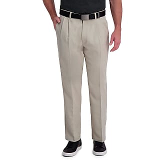 Haggar Mens Cool Right Performance Flex Stria Classic Fit Pleat Front Pant Casual, String, 40W x 34L