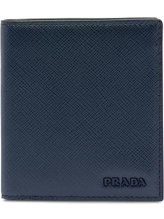 NWT Men's Prada Saffiano Baide Leather Card Holder in Blue/Stripes