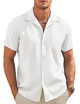 COOFANDY Men's Waffle Shirt Button Down Short Sleeve Shirt Loose Fit Cuban  Beach Tops