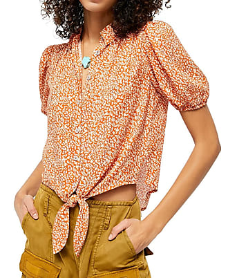 SIZE Small S We The Free People Orange Tulip Puff Sleeve Blouse Top Shirt NWT 