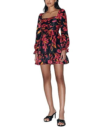 Saylor Black White store Floral Print Off-The-Shoulder Pleated Flounce Mini Dress