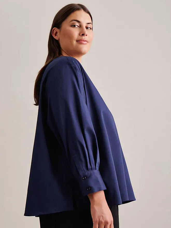 Vergleiche Preise für Rose Tunika Blusen Stylight | Schwarze SEIDENSTICKER Uni Bluse 48, (dunkelblau) - Seidensticker langarm blau Klassische Gr. Damen