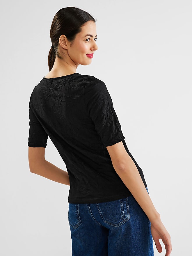 Vergleiche Preise für Rundhalsshirt STREET ONE Gr. 34, schwarz (black)  Damen Shirts Jersey aus softem Materialmix - Street One | Stylight