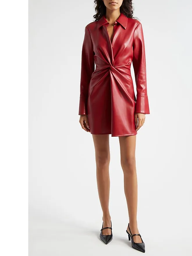 Cinq à Sept Mckenna Long Sleeve Faux Leather Dress In Rosewood At 