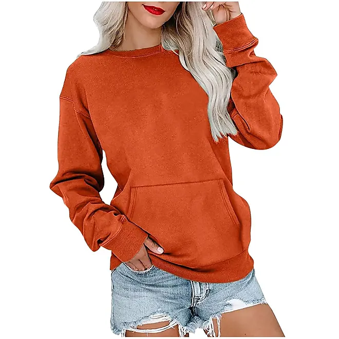 Generic Burnt Orange Renewed Deals Crew Neck for Ladies Winter Fall