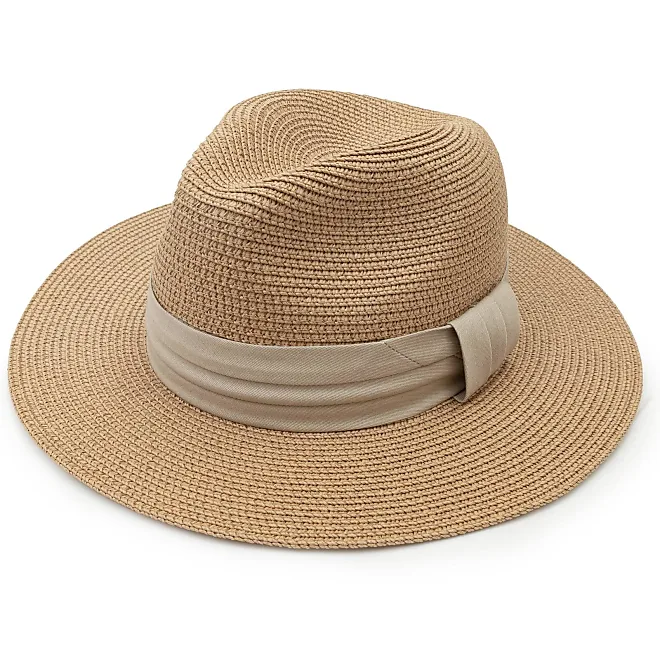 Dreshow Women Wide Brim Straw Panama Roll up Hat Fedora Beach Sun Hat ...