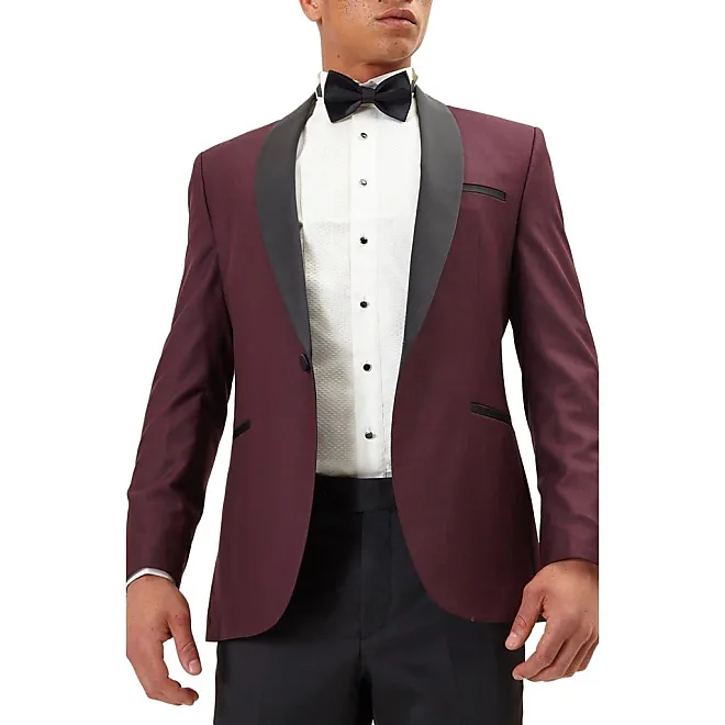 Compare Prices for Shawl Lapel Two-Tone Tuxedo Jacket in Burgundy at ...