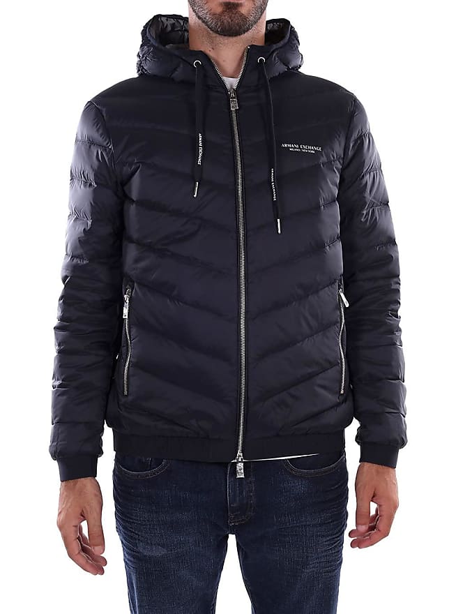 Compare prices for A|X Armani Exchange A|X ARMANI EXCHANGE Herren  Steppjacke mit Kapuze und Reißverschluss, Milano/New York Logo Jacke,  Marineblau/Grau Meliert, S Grey, Blue- | Stylight