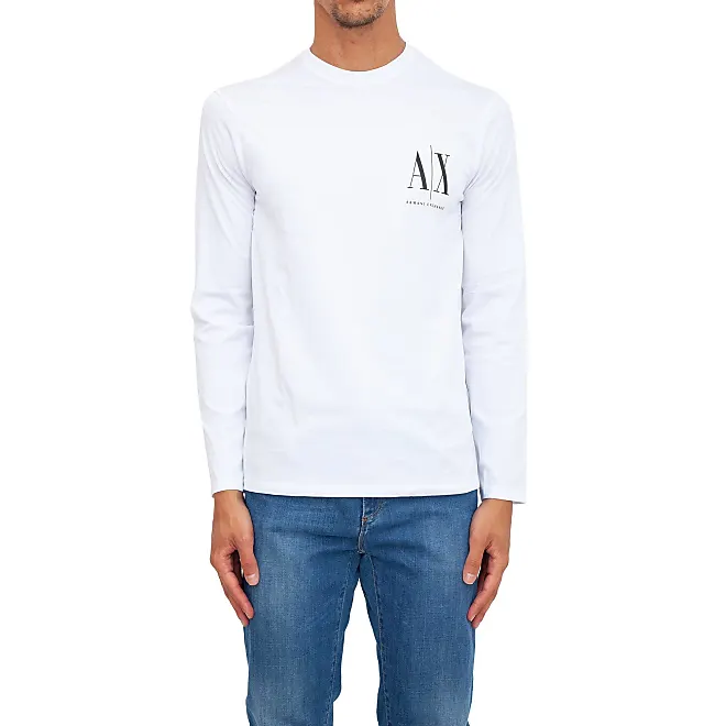 Vergleiche Preise für Herren Long Sleeves, Front Print Logo T-Shirt, Weiß,  XL - A, X Armani Exchange