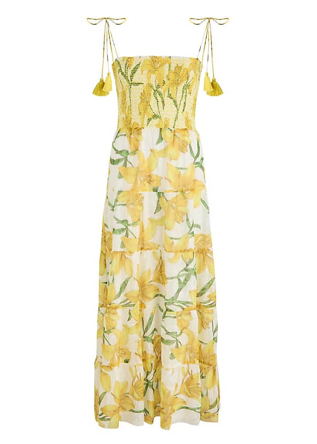 Compare Prices for Marna Floral-print Chiffon Midi Dress - Yellow - 0 ...