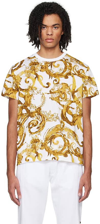 Compare Prices for White Watercolor Couture T-Shirt - Versace Jeans ...