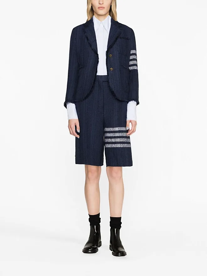 Compare prices for Thom Browne 4-Bar stripe high-waisted shorts - Blue |  Stylight
