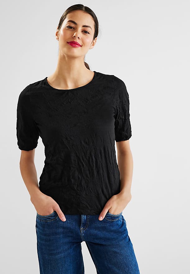 Vergleiche Preise 34, Damen (black) STREET schwarz - One Shirts softem für | Gr. Street Stylight Rundhalsshirt Jersey Materialmix aus ONE