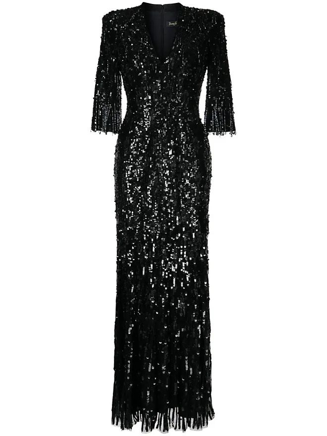 Jenny Packham Narelle V-neck sequinned A-line dress - women - Polyester - 8  - Black from $2,322.00 - on Stylight