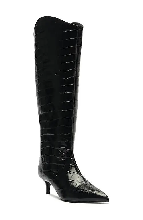 Schutz Maryana Pointed Toe Knee High Kitten Heel Boot In Black At