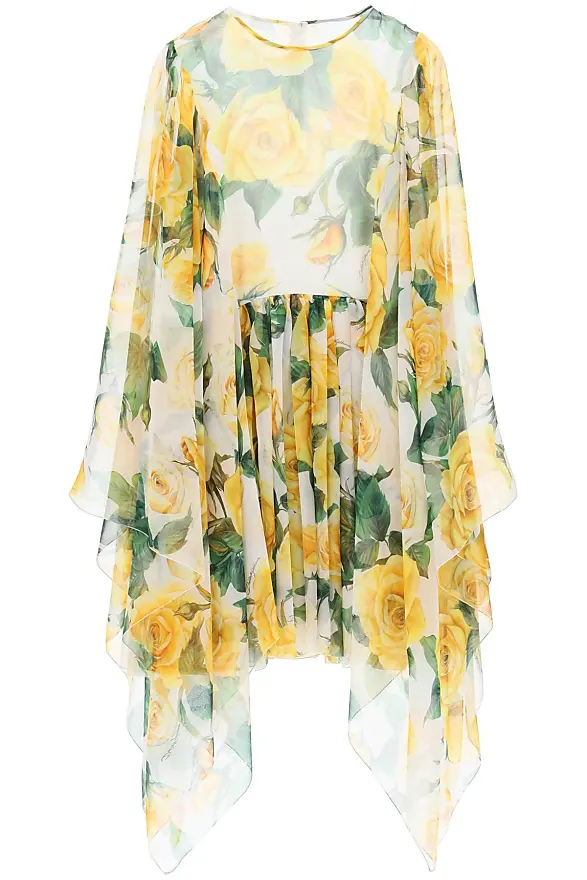 Dolce & Gabbana Short Silk Chiffon Dress With Yellow Rose Print From £ 