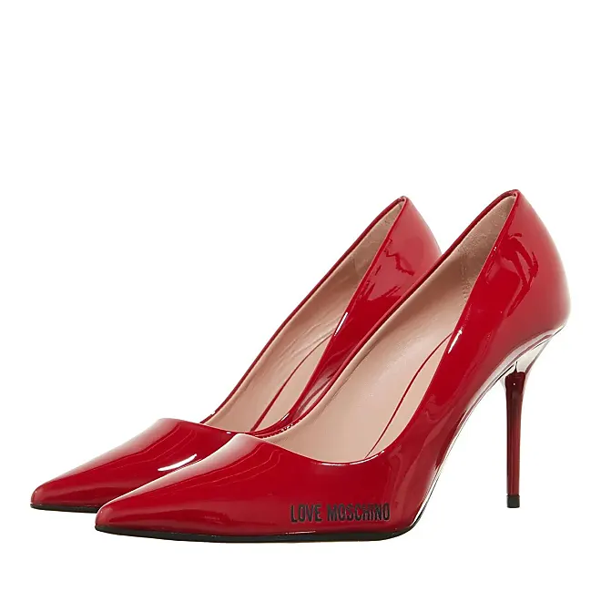 Moschino red bottom suede logo deals heels