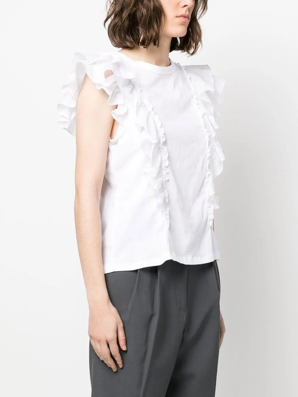 NWT Veronica Beard Cathie Top Shirt White Ribbed offers Ruffle Large